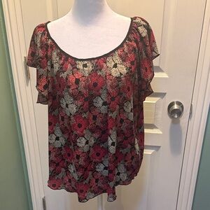 Philosophy Red and Black Floral Blouse